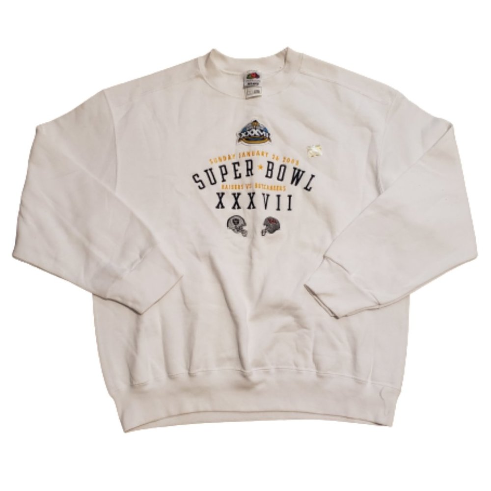 NFL Fruit o/t Loom Superbowl XXXVII Sweater Long Sleeve White Men's L Brand New
